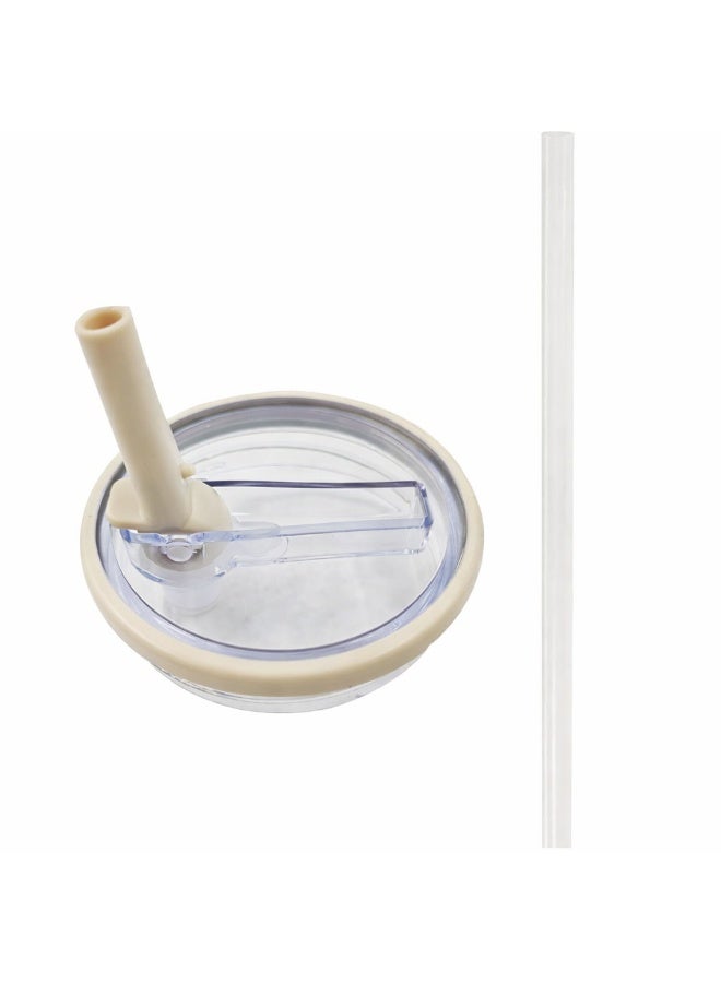 غطاء كوب مانع للتسريب بفتحات شرب مزدوجة، تصميم سهل ومريح للاستخدام، لون بيج أنيق، مناسب للمشروبات الساخنة والباردة. - Image 1